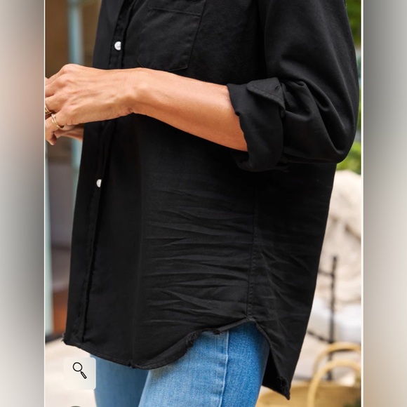 Frank & Eileen Famous Denim Black Relaxed Button Up Eileen Cotton Top Large - Picture 4 of 16